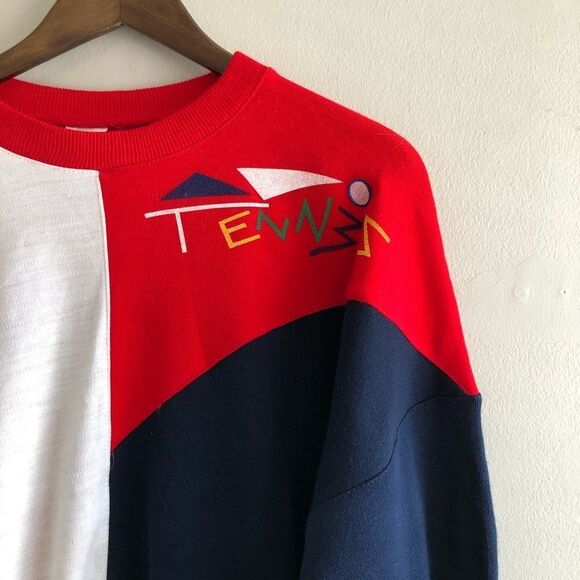 Peter Vintage Tennis Colour Block Cozy Long Sleeve Pullover Sweater Shirt - Picture 4 of 11